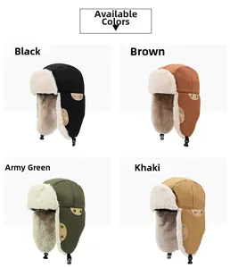 Winter aviator hats in black, brown, army green, and khaki with warm faux fur lining