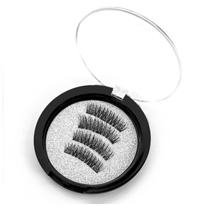Natural 4-magnet glue-free reusable eyelashes set in a silver glitter round box