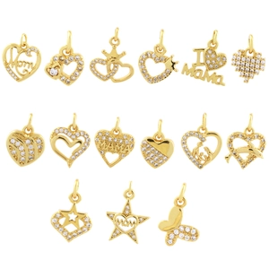 Selection of 18K gold plated heart and star pendants with inlaid cubic zirconia crystals
