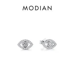 Sparkling S925 sterling silver evil eye stud earrings with pave-set cubic zirconia stones