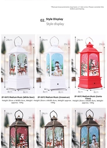 Detail of Christmas lantern with hand-painted elk and snowman patterns in festive light