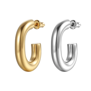 Orecchini a cerchio ovali a forma di C in acciaio inossidabile placcato oro 18K e argento
