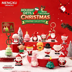 Christmas Keychain 3D Cartoon Santa Snowman Reindeer PVC Soft Silicone Keyring With Wrist Strap Cute Bag Pendant Gift