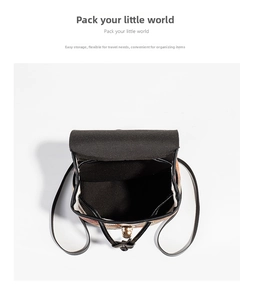 Top view of drawstring bucket backpack showing spacious black lining and interior space