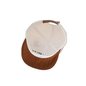 Baby cotton baseball cap with soft brim and embroidered car, beige and brown dual color