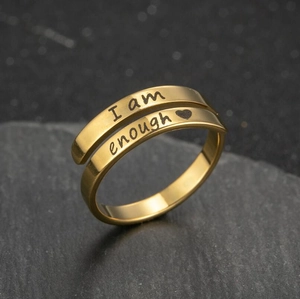 Engraved Stainless Steel Ring For Women Adjustable Open Wrap Band Minimalist Inspirational Jewelry Gifts