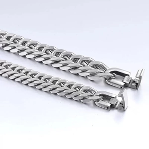Polished titanium steel double woven cuban chain bracelet with jewelry clasp for men