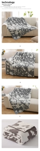 Close-up of thick grey cow print fleece blanket with high color fastness and soft texture