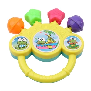 Colorful baby rattle toy with cartoon frog pattern and textured grip for early development