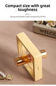 Detail of cream PE film suspension box securely holding a lipstick for jewelry display
