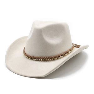 Classic cream western cowboy hat in faux suede with a beaded braided decorative band