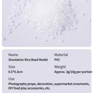 Macro detail of white translucent PVC rice grain models for DIY slime and craft accessories