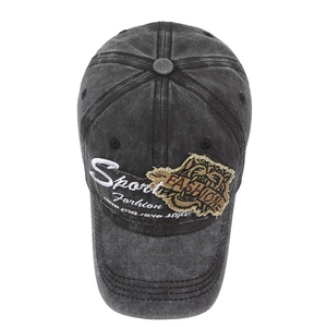 Cappello baseball vintage grigio lavato con ricamo sportivo e toppa tigre