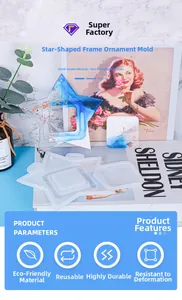 Detail of star-shaped resin photo frame silicone mold on book background