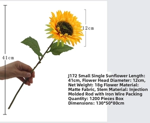 Detail showing artificial sunflower dimensions with 41cm height and 12cm flower head