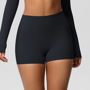 Damen Yoga-Shorts mit hohem Bund aus schwarzem gebürstetem Stoff für Fitnesstraining