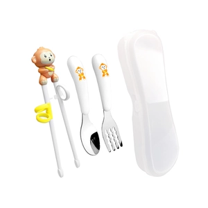 Portable 304 stainless steel kids cutlery set with monkey training chopsticks and box