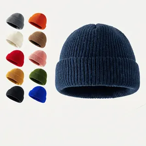 Knitted Beanie Hat Solid Color Cuffed Acrylic Ribbed Warm Winter Skull Cap For Men Women Casual Outdoor
