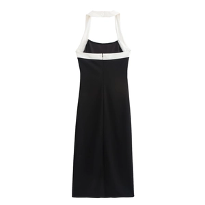 Robe midi élégante en tricot dos nu avec design contrasté noir et blanc chic