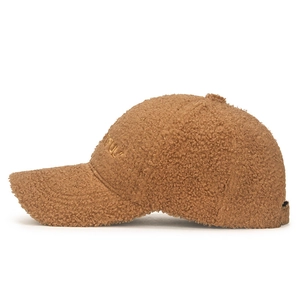 Deep brown sherpa baseball cap with side embroidery in a warm autumn winter style