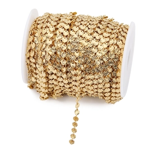 5mm golden textured flat disc chain on spool for DIY jewelry and crafts making