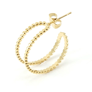 18K gold plated stainless steel double hoop earrings with textured bead design