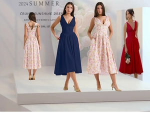 Detail view of deep V-neck and sleeveless waist design on summer floral maxi dress