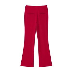Pantalon évasé taille haute rouge foncé avec détails de poches arrière à plat