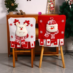 Christmas chair covers set with reindeer and snowman knitted 3D dolls for dining decor