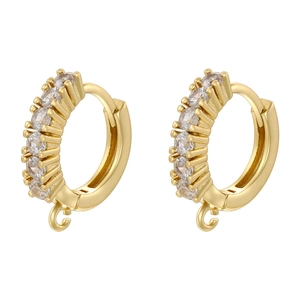 Gold hollow double-layer hoop earrings with white zircon and bottom loop on white back