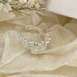 Modern 925 sterling silver open ring featuring irregular crinkle lava texture design