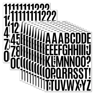 Close-up of waterproof 2-inch black vinyl alphabet and number stickers for DIY crafts
