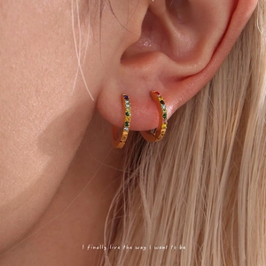 Orecchini A Cerchio In Acciaio Inossidabile Con Zirconi Colorati Orecchini Huggie Geometrici Per Donna Gioielli Moda