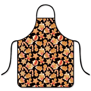 Waterproof Christmas apron featuring festive gingerbread man and candy cane patterns