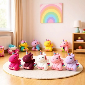 Colorful unicorn push bubble fidget crossbody bags for kids in diverse vibrant pastel colors