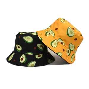 Chapeau bob réversible à imprimé avocat pour protection solaire en toile noir et jaune