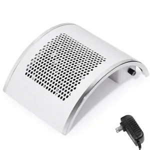 White high-power nail dust collector with US plug and ergonomic hand rest design