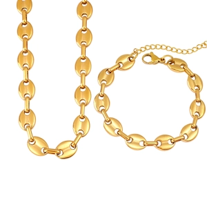 Dettagli del set collana e bracciale a maglie chicco di caffè placcato oro 18 carati