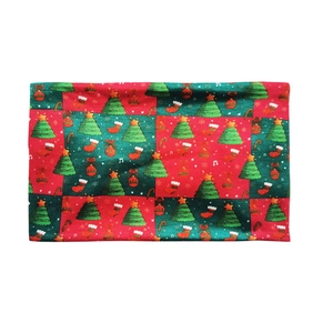 Elastic wide Christmas headband with red green plaid pattern and festive holiday elements