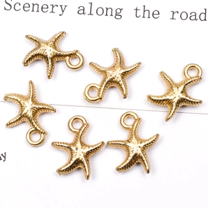 Golden starfish alloy pendants for DIY earrings with realistic texture and top loops