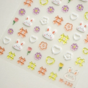 3D bronzing nail art stickers with cute rabbit, tulip, and heart patterns M-132