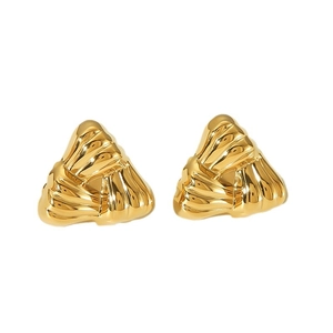Polished 18k gold plated stainless steel square earrings with textured twist design