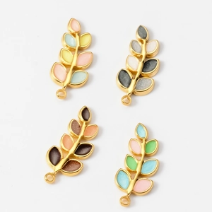 Mini colorful enamel leaf pendants in gold stainless steel for DIY jewelry making