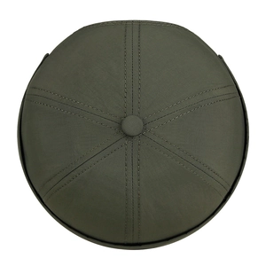 Unisex dark olive green brimless docker hat with six-panel stitching and top button