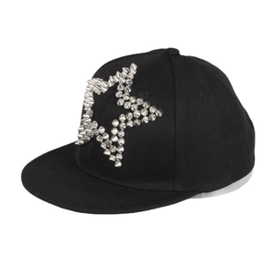 Zwarte Punk Hip Hop Honkbalpet Met Metalen Klinknagels Ster Patroon Platte Rand Snapback Hoed Voor Streetwear Street Dance Vrouwen Mannen