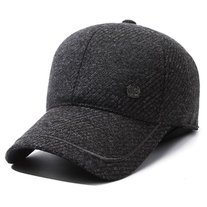 Men's winter baseball cap in dark grey wool blend with ear protection and star emblem