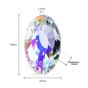 Macro detail of AB coated crystal pendant showing 48mm dimensions and faceted finish
