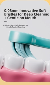 Detail of 0.08mm ultra-fine soft bristles for gentle deep cleaning kids toothbrushes
