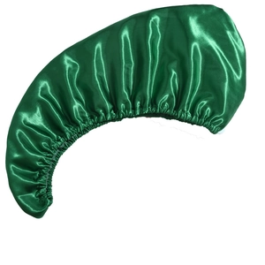 Deep green satin long sleep cap with elastic band for long hair protection and shine