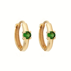 Aros minimalistas de oro 18k S925 con circonitas verdes redondas en engaste de garras